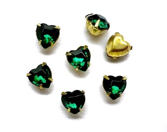 20pcs 6mm Emerald Green Pre Set Rhinestones - Raw Brass - Tiffany Setting - Pre Set Rhinestones Crystal Flat Backs
