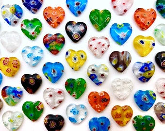 32pcs 12mm Colorful HEART Glass Millefiori Beads Glass Murano Lampwork Beads Glass Heart