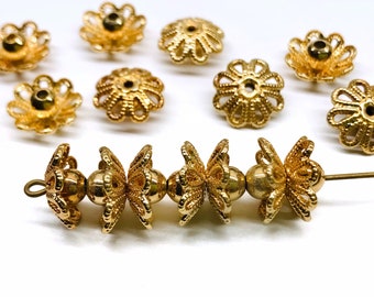 14pcs Vintage Gold Filigree Bead Caps Flower Spacer Beads