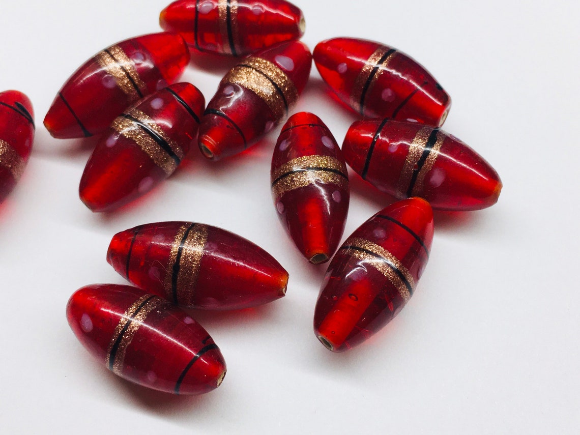 23mm Vintage Oblong Red Copper Foil Beads Metallic Lampwork Etsy