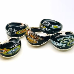 Black Millefiori Glass Ring Murano Glass Ring Lamp Work Ring