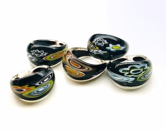 Black Millefiori Glass Ring Murano Glass Ring Lamp Work Ring