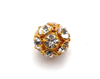 12pcs Vintage Gold Plate Rhinestone Beads - Crystal Clear