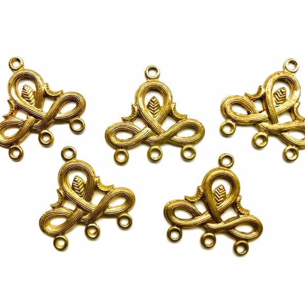 6pcs Vintage Gold 3 Hole Chandelier Earring Findings Filigree Snake Steampunk Findings Charms Dangles Pendants