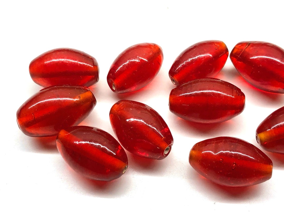 10pcs 21mm Large Orange Red Glass Oval Lampwork Glass Beads Red Oval
