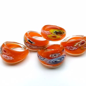 Orange Glass Millefiori Ring Glass Murano Ring Lamp Work Ring