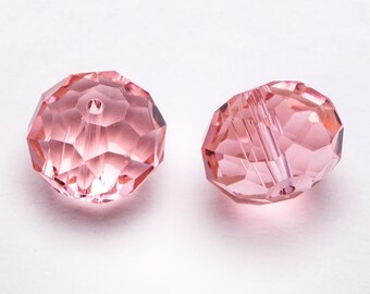 12pcs 12x8mm Czech Light Rose Pink Rondelle Briolette New old stock