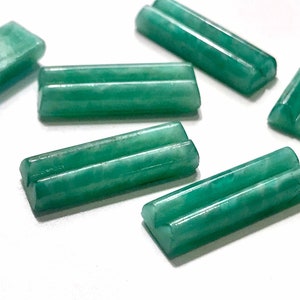 8pcs Vintage Art Deco Rectangle Jade Green Glass Cabochons Flat Backs