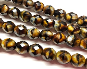 50pcs Vintage Czech Tortoise Shell Fire Polished Glass Beads (8mm)