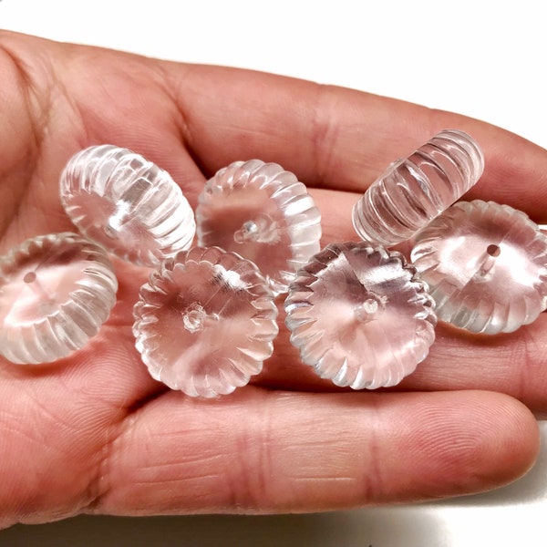 8pcs 20mm Large Vintage Clear Lucite Spacer Ribbed Rondelle Beads