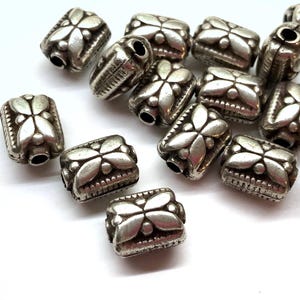 20pcs Silver Rectangle Flower Spacer Metal Beads Tube