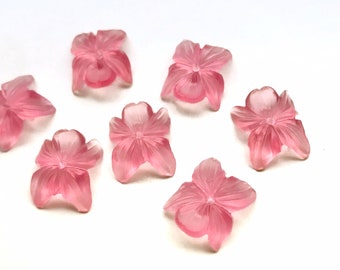 30pc Vintage Pink Frosted Flower Beads Pansy Choose Color