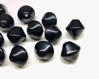 20pcs 9mm Vintage Czech Smooth Jet Black Bicone Glass Beads