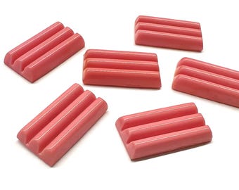 4pcs Vintage Art Deco Rectangle Coral Glass Cabochons Pink Flat Backs Ribbed