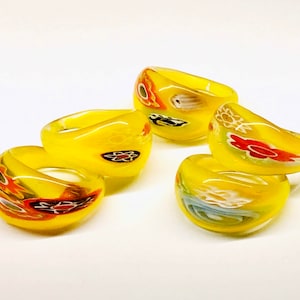 Yellow Glass Millefiori Ring Glass Murano Ring Lamp Work Ring
