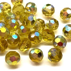 20pcs 10mm Light Topaz Yellow AB Faceted Glass Beads Czech Compatible with Swarovski 5000 Aurora Borealis