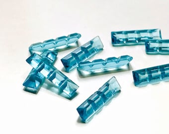 20pcs Vintage Blue Art Deco Glass Bar Rectangle Stick Rhinestones Cabochons Point Back