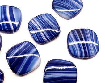 8pcs 18mm Vintage Lapis Blue Striped Glass Flat Rounded Square Cabochons Flatback West German