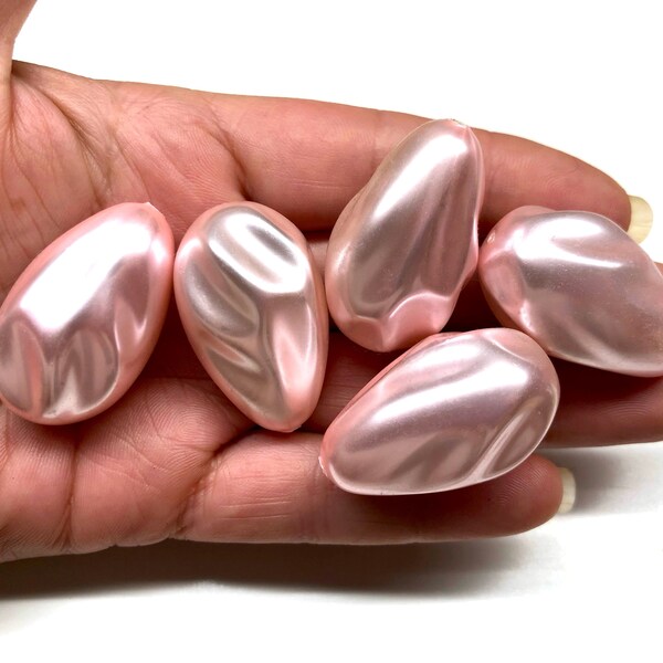 6pcs 35mm Large Vintage Light Pink Pearl Teardrops Nuggets New Old Stock