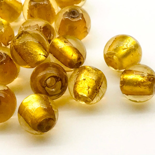 10mm Bright Gold Silver Foil Beads Metallic Lampwork Round Glass Beads Gold Foil