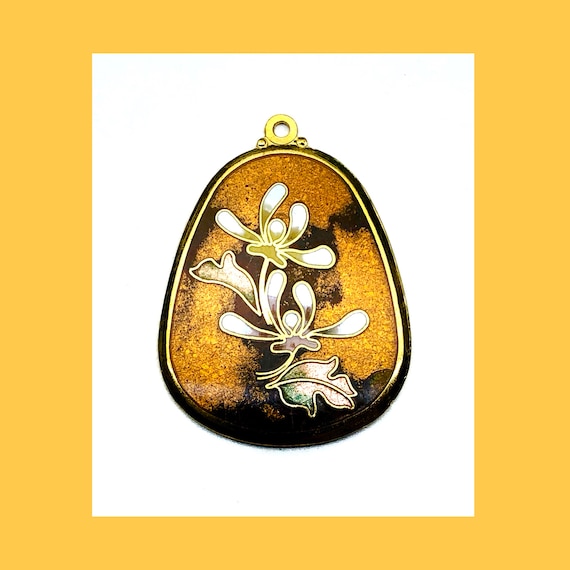 FAB!!! 70’s Vintage Asian Enamel Pendant Necklace Vintage Enamel Charm Cloisonné Pendant