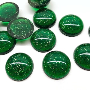 12pcs Large 18mm Green Glitter Round Cabochons Domed Flatback