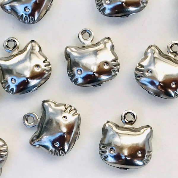 10pcs Stainless Steel Kitty Cat Charms Silver Cat Charm Cat face