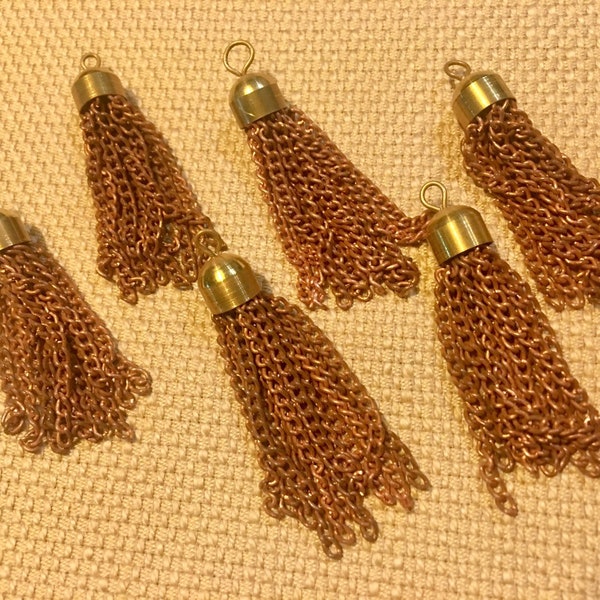 6pcs 2” Vintage Copper Tassels, Copper and Brass Tassles NOS