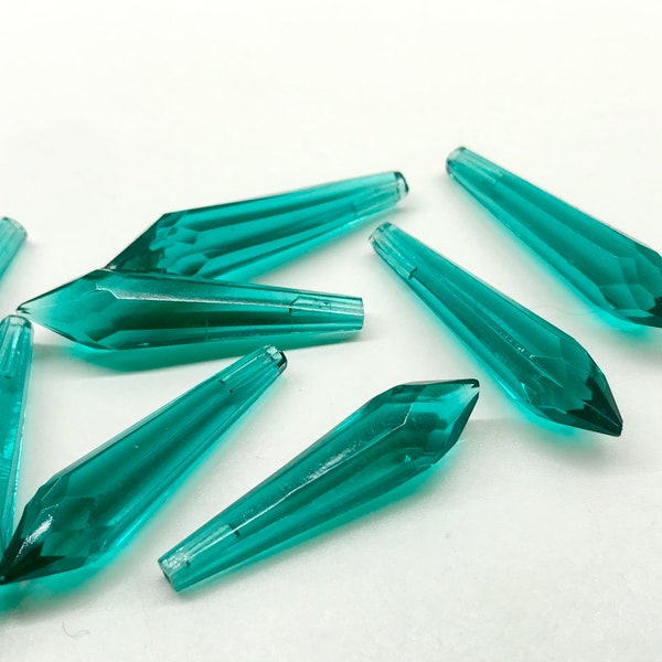 4pcs 29mm Vintage Teal Green Faceted Crystal Pendants Teardrop Top Drilled Chandelier Crystal