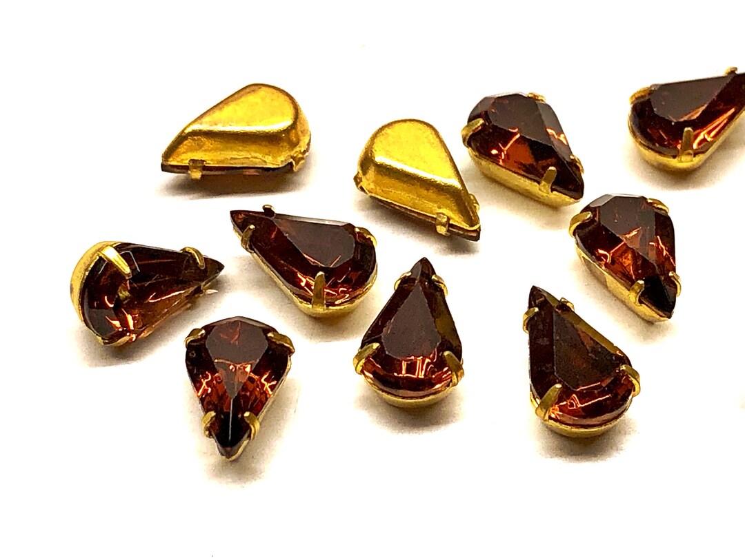 14pcs Vintage 10x6mm Swarovski Pre Set Smoke Topaz Crystal Teardrop ...