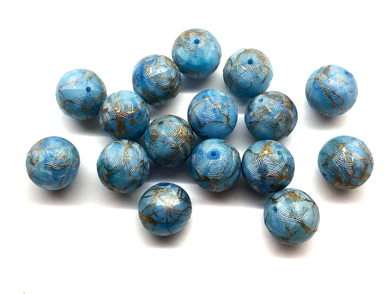 String Patterns Blue 20pcs Vintage Blue and Gold Textured Splatter Acrylic Beads - Etsy