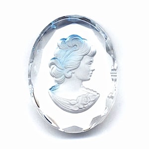 Large Vintage Oval Glass Blue Woman Intaglio Loose Cameo