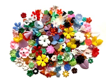 250pc Vintage Mixed Colorful Small Plastic Flower Beads Cabochons