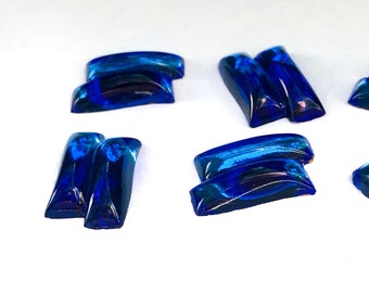 4pcs Beautiful Vintage Blue Art Deco Stepped Rectangle Cabochons Flat Backs