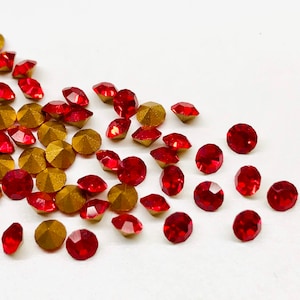 100pcs 24pp Vintage Swarovski Light Siam Rhinestones Art 1100 Small Red Rhinestones Gold Foil Point Backs pp24