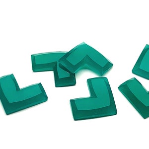 6pcs 14mm Vintage Art Deco Teal Jade Green Glass Faceted Corner Cabochons