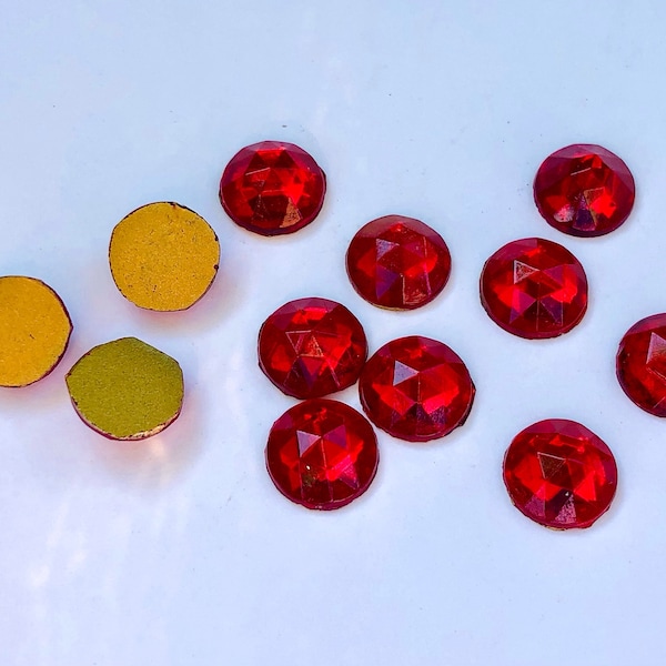 10pcs 11mm Vintage Faceted Red Round Flatback Rhinestones Cabochons Gold Foil