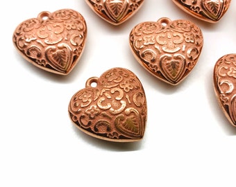 5pcs 24mm Large Vintage Copper Filigree HEART Charms Pendant