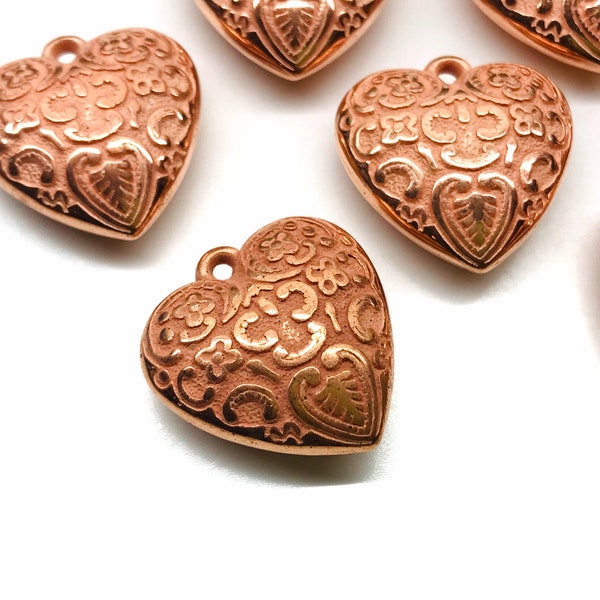 5pcs 24mm Large Vintage Copper Filigree HEART Charms Pendant