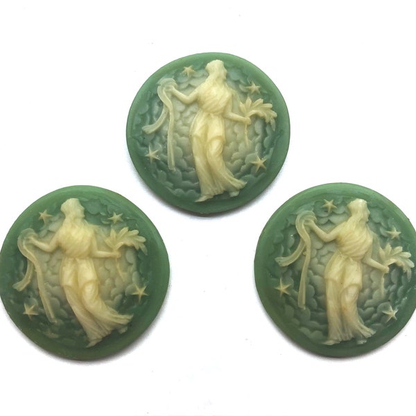 Gorgeous Vintage Dancing Lady Cameo Necklace Setting Green Cabochons Round Cameo Steampunk Resin
