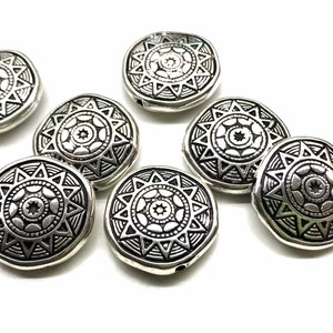 10pcs 21mm Vintage Silver Filigree Coin Beads Sun Round Flat Bead Jewelry Making