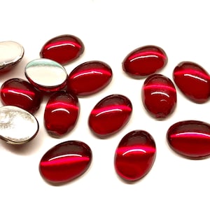 30pcs 14X10 Vintage Red Oval Cabochons Flat Back Smooth top Acrylic Jewels Rhinestones Gems