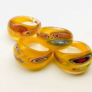 Dark Yellow Millefiori Glass Ring Murano Glass Ring Lamp Work Ring