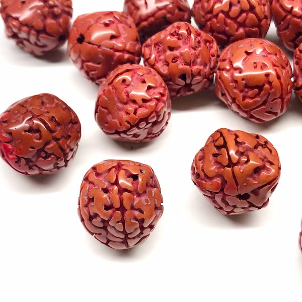 Vintage Carved Nut Asian Cinnabar Dark Red Beads