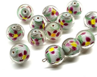 6pcs 14mm Beautiful Vintage Glass Rose Flower Millefiori Beads Pink Yellow Murano Shabby Chic Lampwork Beads