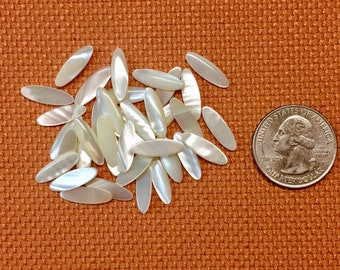 20pc Vintage Mother of Pearl Cabochons: Small Oval Shell Stones (5X15mm)