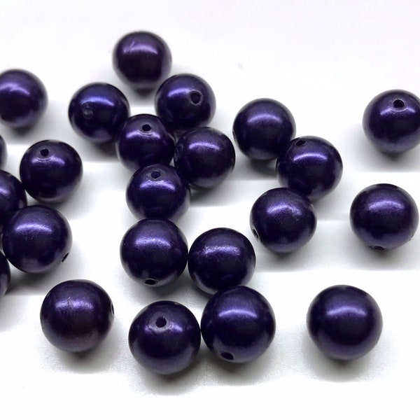 30pcs 9mm Vintage Dark Purple Blue Pearl Beads Metallic