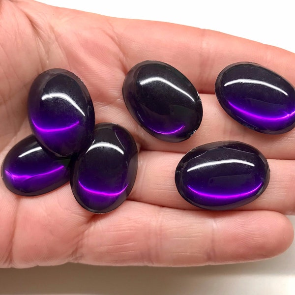 10 Vintage Large Purple Oval Cabochons Flat Back Smooth top Acrylic Jewels Rhinestones Gems 25mm