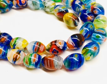 8mm Oval Glass Millefiori Beads Glass Murano Colorful Lampwork Beads NOS