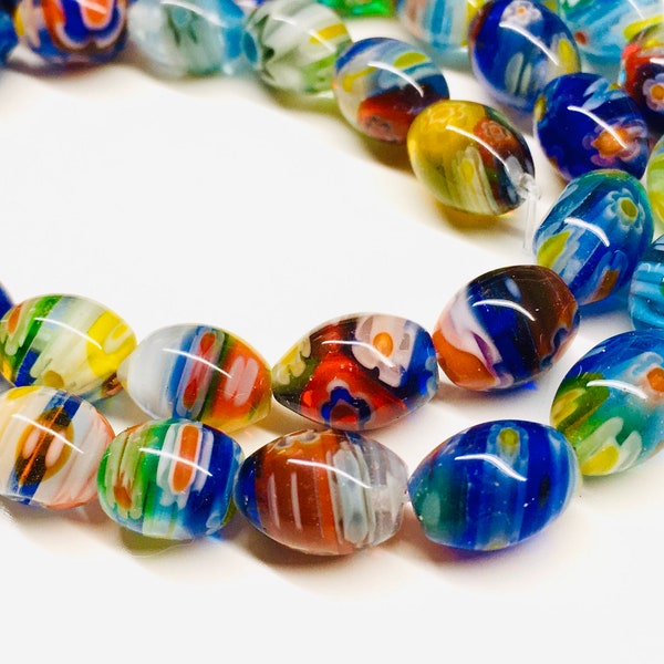 8mm Oval Glass Millefiori Beads Glass Murano Colorful Lampwork Beads NOS